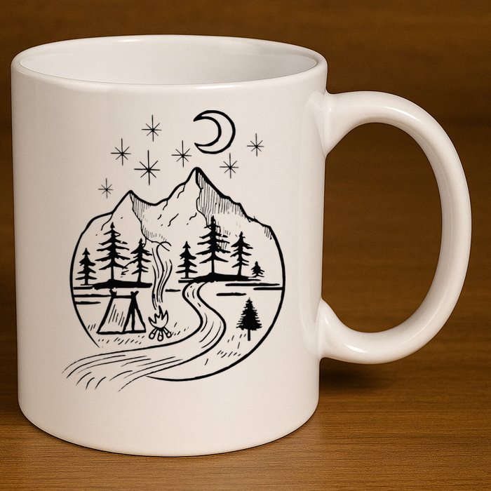 Retro Adventure Circle Camp For Kids Summer Camp Tent 11oz C Handle Ceramic Mug