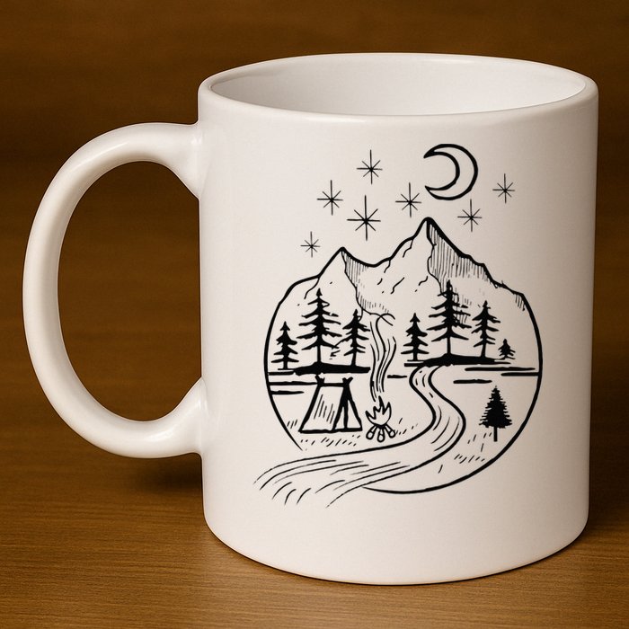 Retro Adventure Circle Camp For Kids Summer Camp Tent 11oz C Handle Ceramic Mug