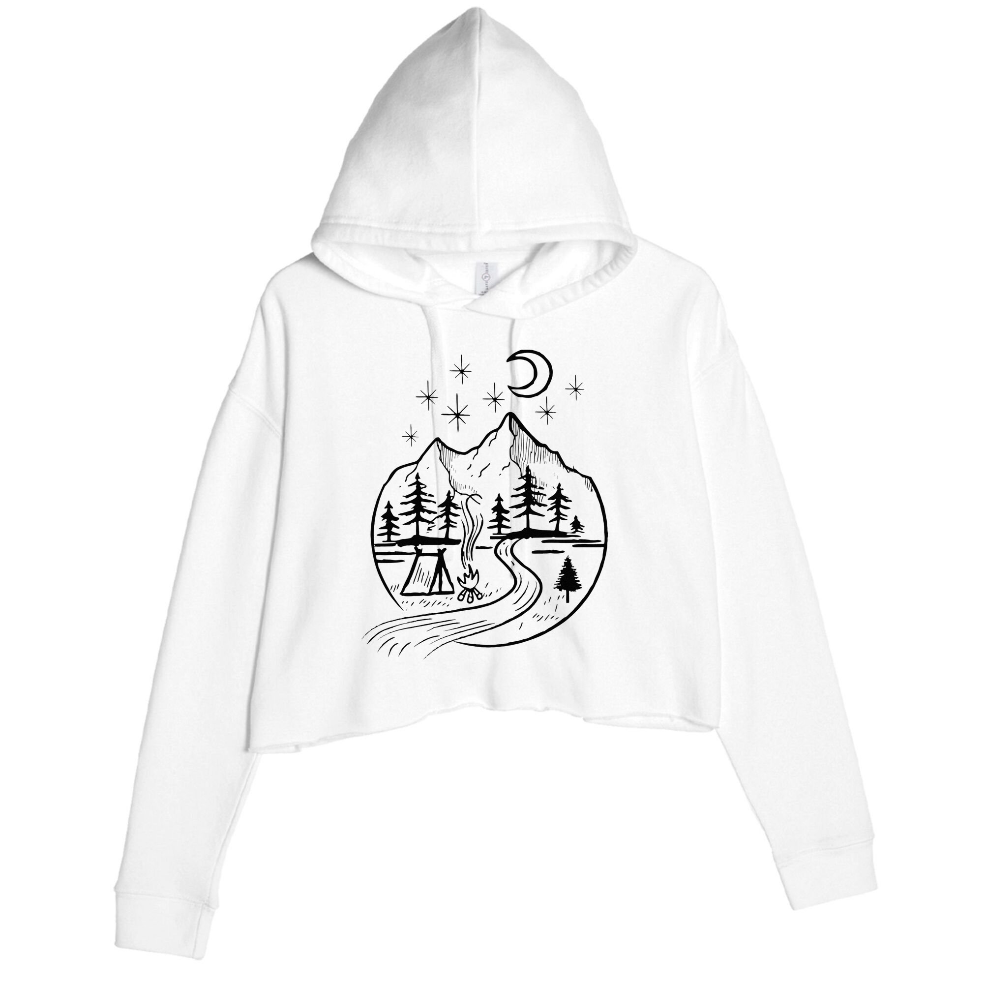 Retro Adventure Circle Camp For Kids Summer Camp Tent Crop Fleece Hoodie