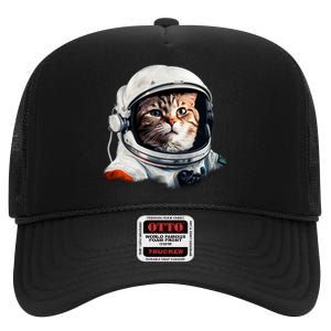 Realistic Astronaut Cat High Crown Mesh Back Trucker Hat