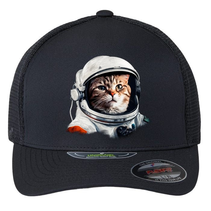 Realistic Astronaut Cat Flexfit Unipanel Trucker Cap