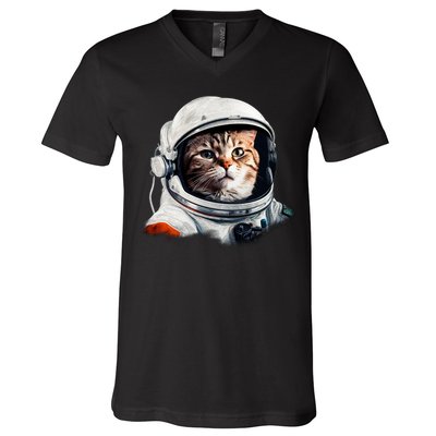 Realistic Astronaut Cat V-Neck T-Shirt
