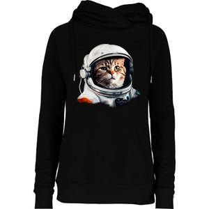 Realistic Astronaut Cat Womens Funnel Neck Pullover Hood