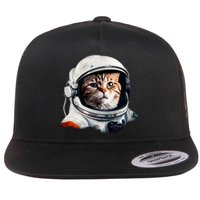 Realistic Astronaut Cat Flat Bill Trucker Hat