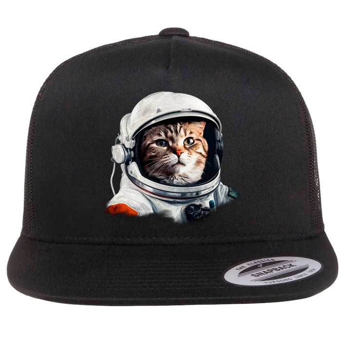 Realistic Astronaut Cat Flat Bill Trucker Hat