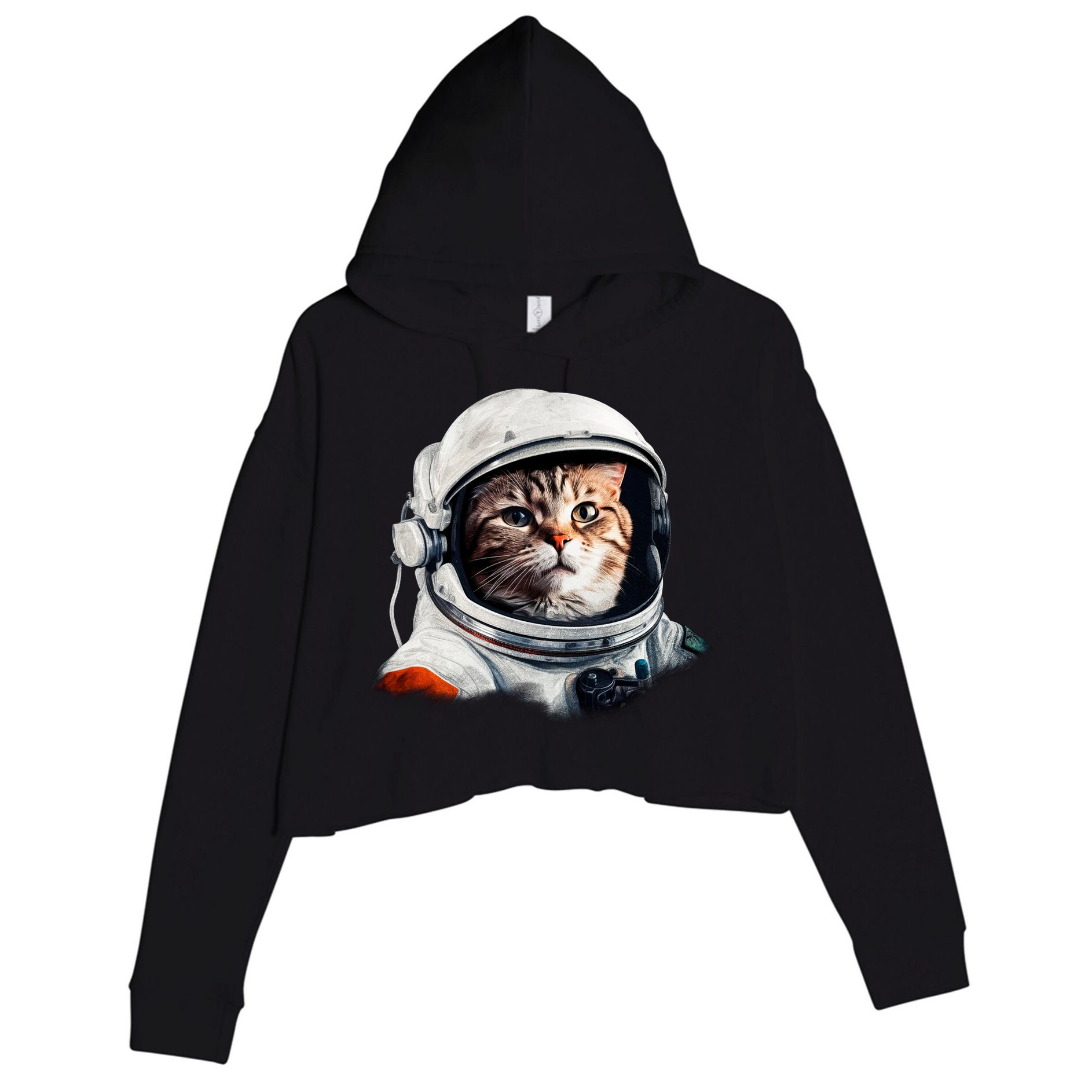 Realistic Astronaut Cat Crop Fleece Hoodie