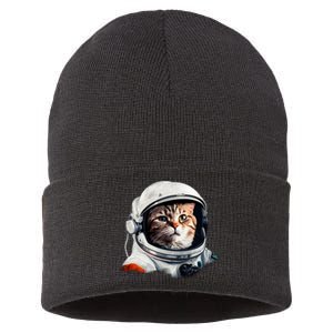 Realistic Astronaut Cat Sustainable Knit Beanie