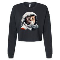 Realistic Astronaut Cat Cropped Pullover Crew