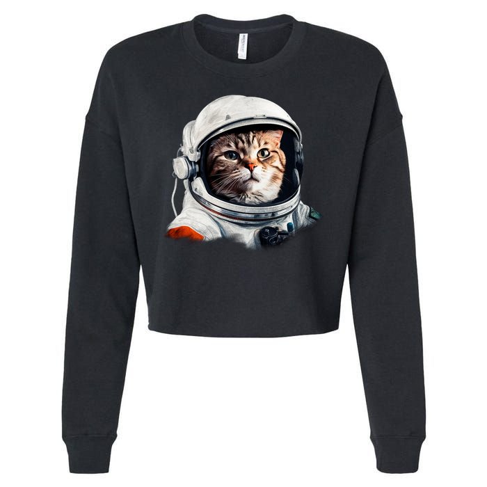 Realistic Astronaut Cat Cropped Pullover Crew