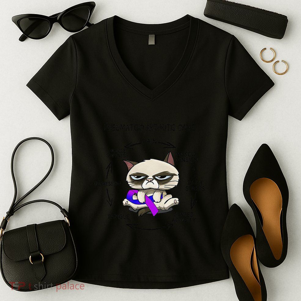 Rheumatoid Arthritis Cycle Funny Cat Rheumatoid Arthritis Women's V-Neck T-Shirt