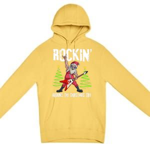 Rockin Around Christmas Tree Funny Funny Gift Rocker Santa Funny Gift Premium Pullover Hoodie