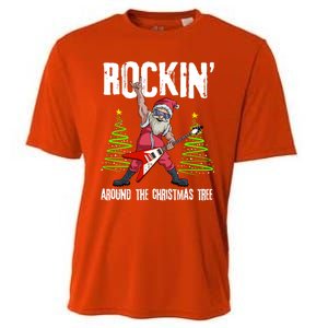 Rockin Around Christmas Tree Funny Funny Gift Rocker Santa Funny Gift Cooling Performance Crew T-Shirt