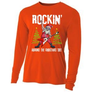 Rockin Around Christmas Tree Funny Funny Gift Rocker Santa Funny Gift Cooling Performance Long Sleeve Crew