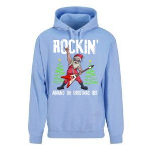 Rockin Around Christmas Tree Funny Funny Gift Rocker Santa Funny Gift Unisex Surf Hoodie