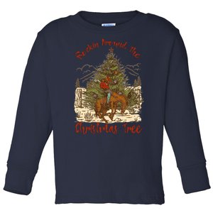 Rockin Around Christmas Cowboy Tree With Santa Toddler Long Sleeve Shirt