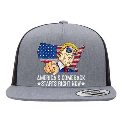 Retro America's Comeback Starts Right Now Support Trump 2024 Flat Bill Trucker Hat