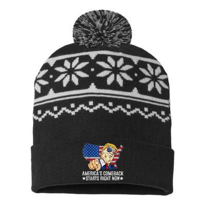 Retro America's Comeback Starts Right Now Support Trump 2024 USA-Made Snowflake Beanie