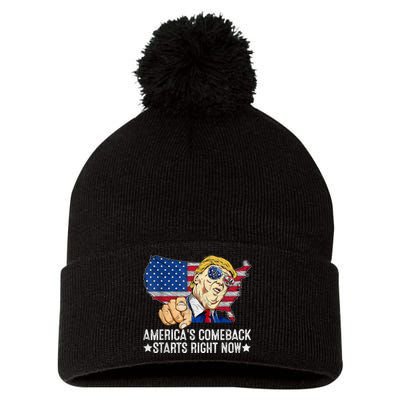 Retro America's Comeback Starts Right Now Support Trump 2024 Pom Pom 12in Knit Beanie