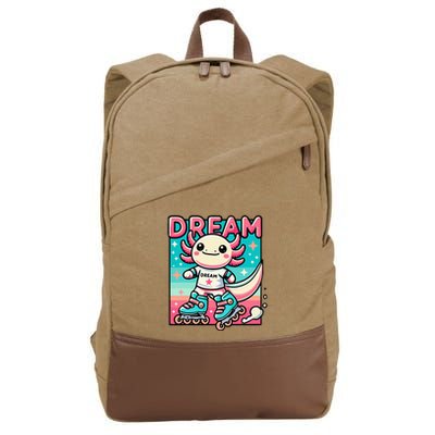 Rollerblading Axolotl Cute Salamander On Inline Skates Cotton Canvas Backpack