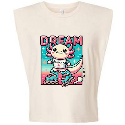 Rollerblading Axolotl Cute Salamander On Inline Skates Garment-Dyed Women's Muscle Tee