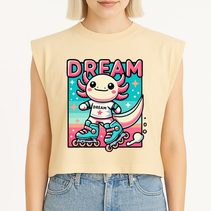 Rollerblading Axolotl Cute Salamander On Inline Skates Garment-Dyed Women's Muscle Tee