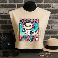 Rollerblading Axolotl Cute Salamander On Inline Skates Garment-Dyed Women's Muscle Tee