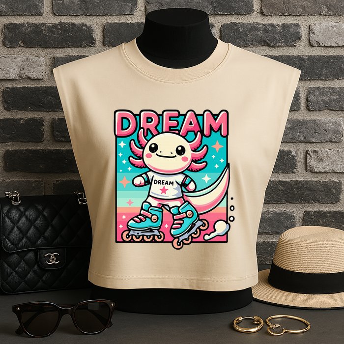 Rollerblading Axolotl Cute Salamander On Inline Skates Garment-Dyed Women's Muscle Tee