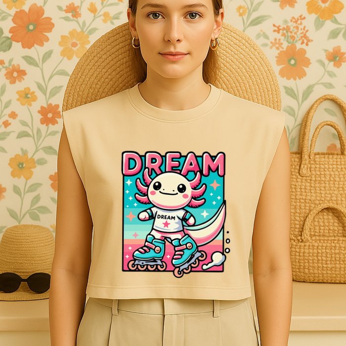 Rollerblading Axolotl Cute Salamander On Inline Skates Garment-Dyed Women's Muscle Tee