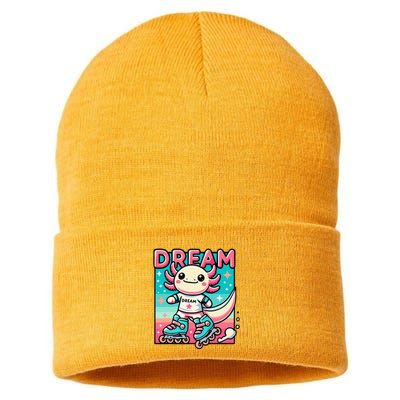 Rollerblading Axolotl Cute Salamander On Inline Skates Sustainable Knit Beanie