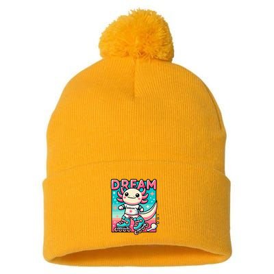 Rollerblading Axolotl Cute Salamander On Inline Skates Pom Pom 12in Knit Beanie