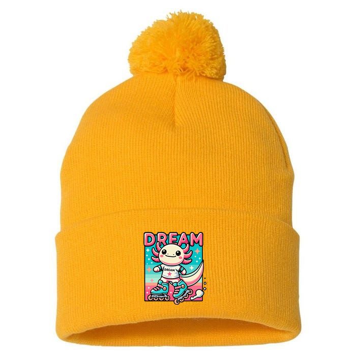Rollerblading Axolotl Cute Salamander On Inline Skates Pom Pom 12in Knit Beanie