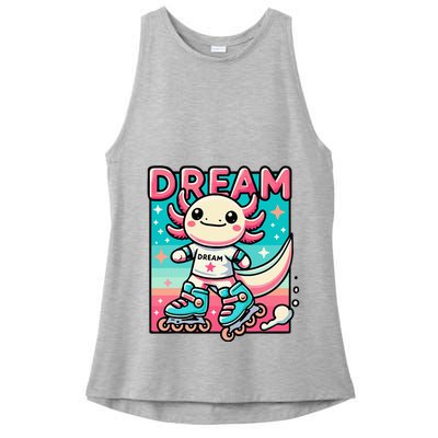 Rollerblading Axolotl Cute Salamander On Inline Skates Ladies PosiCharge Tri-Blend Wicking Tank