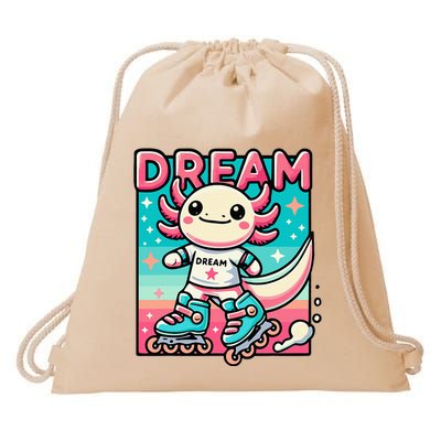 Rollerblading Axolotl Cute Salamander On Inline Skates Drawstring Bag