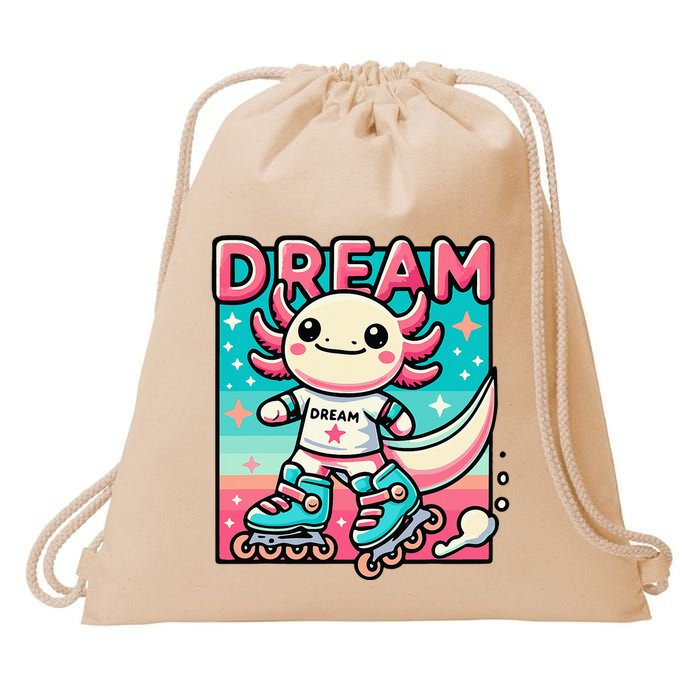 Rollerblading Axolotl Cute Salamander On Inline Skates Drawstring Bag
