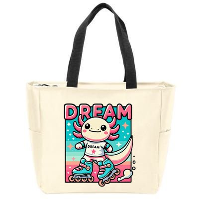 Rollerblading Axolotl Cute Salamander On Inline Skates Zip Tote Bag