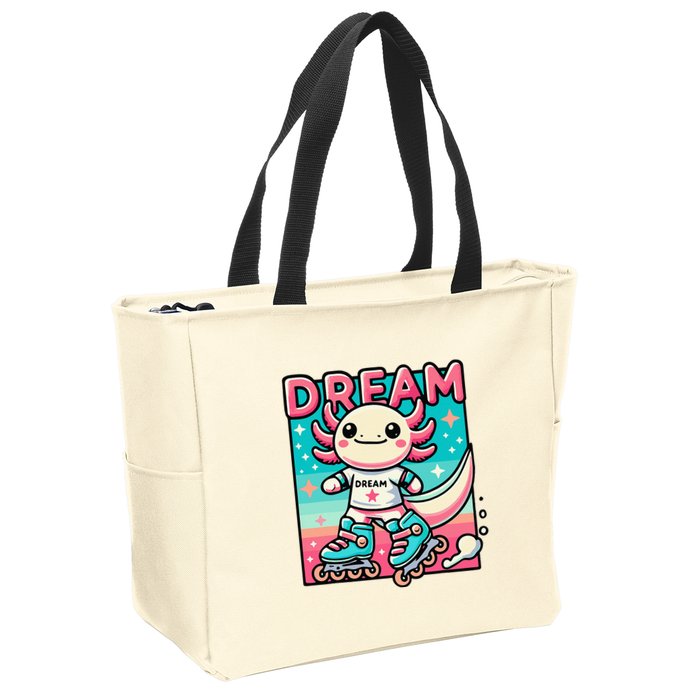 Rollerblading Axolotl Cute Salamander On Inline Skates Zip Tote Bag