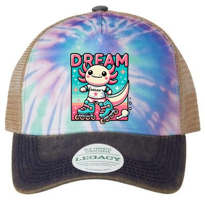 Rollerblading Axolotl Cute Salamander On Inline Skates Legacy Tie Dye Trucker Hat