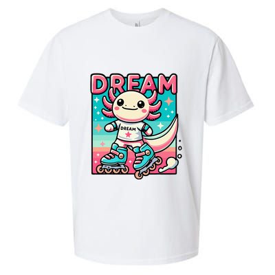 Rollerblading Axolotl Cute Salamander On Inline Skates Sueded Cloud Jersey T-Shirt