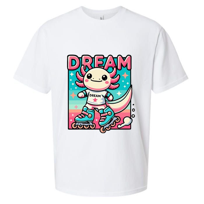 Rollerblading Axolotl Cute Salamander On Inline Skates Sueded Cloud Jersey T-Shirt