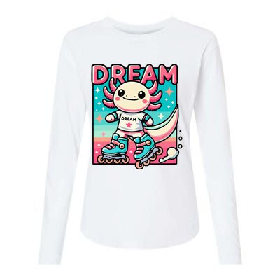 Rollerblading Axolotl Cute Salamander On Inline Skates Womens Cotton Relaxed Long Sleeve T-Shirt