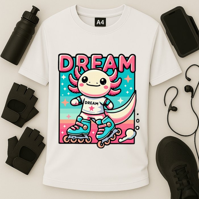 Rollerblading Axolotl Cute Salamander On Inline Skates Performance Shirt