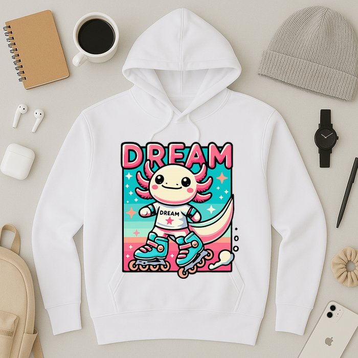 Rollerblading Axolotl Cute Salamander On Inline Skates Hoodie