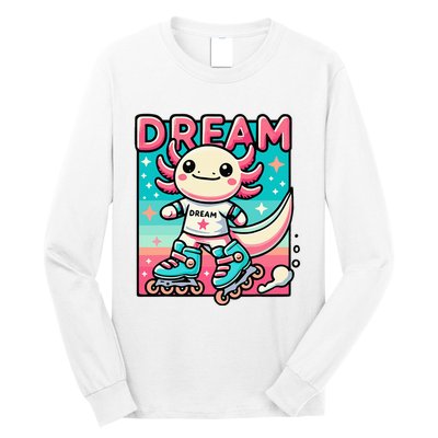 Rollerblading Axolotl Cute Salamander On Inline Skates Long Sleeve Shirt