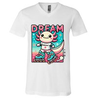 Rollerblading Axolotl Cute Salamander On Inline Skates V-Neck T-Shirt