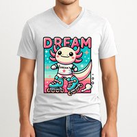 Rollerblading Axolotl Cute Salamander On Inline Skates V-Neck T-Shirt