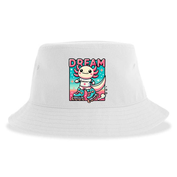 Rollerblading Axolotl Cute Salamander On Inline Skates Sustainable Bucket Hat