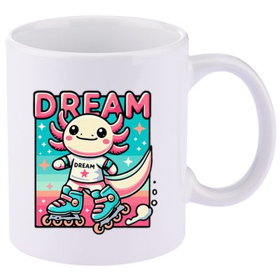 Rollerblading Axolotl Cute Salamander On Inline Skates 11oz C Handle Ceramic Mug
