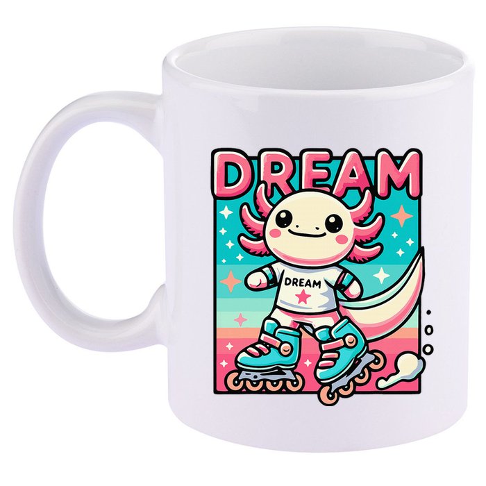 Rollerblading Axolotl Cute Salamander On Inline Skates 11oz C Handle Ceramic Mug