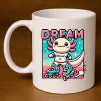 Rollerblading Axolotl Cute Salamander On Inline Skates 11oz C Handle Ceramic Mug