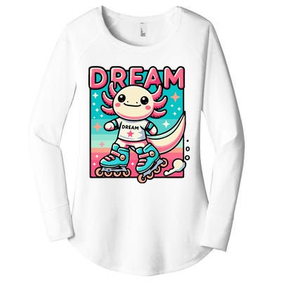 Rollerblading Axolotl Cute Salamander On Inline Skates Women's Perfect Tri Tunic Long Sleeve Shirt